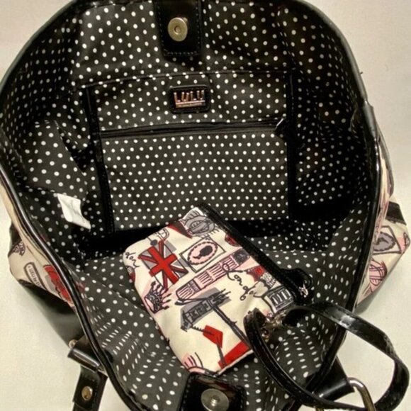 LULU by Lulu Guinness London Hand Bag Purse White Red Black Print Tote & Pouch - Picture 11 of 14
